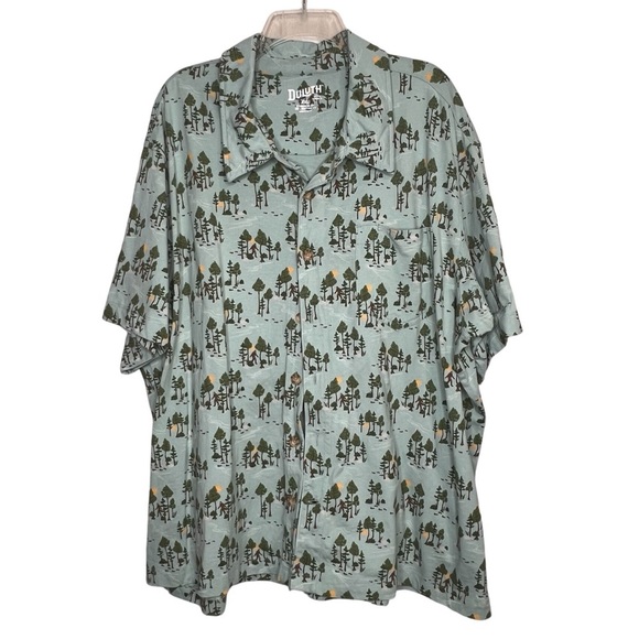 Duluth Trading Co Jersey Knit Shirt Bigfoot Sasquatch Camping Button Up Mens 2XL - Picture 1 of 12